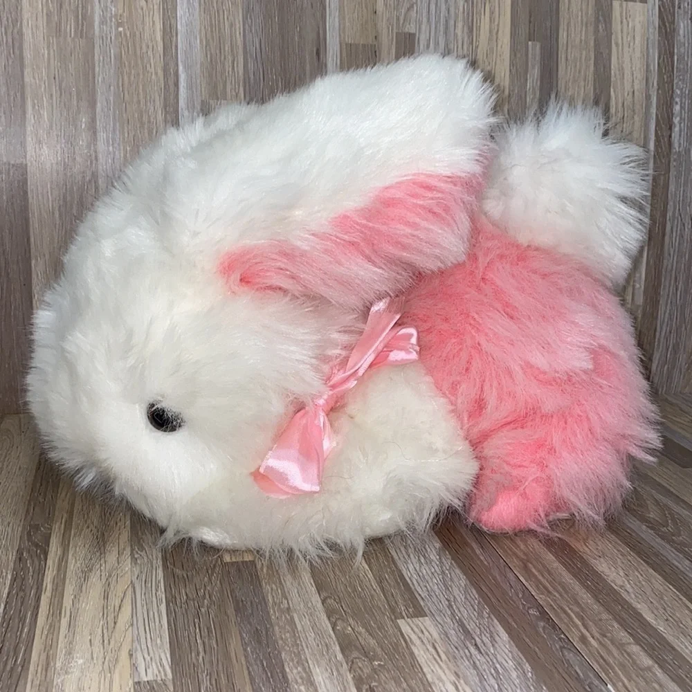 Pink Easter Bunny plush stuffed animal Easter basket filler fluffy plush vintage
